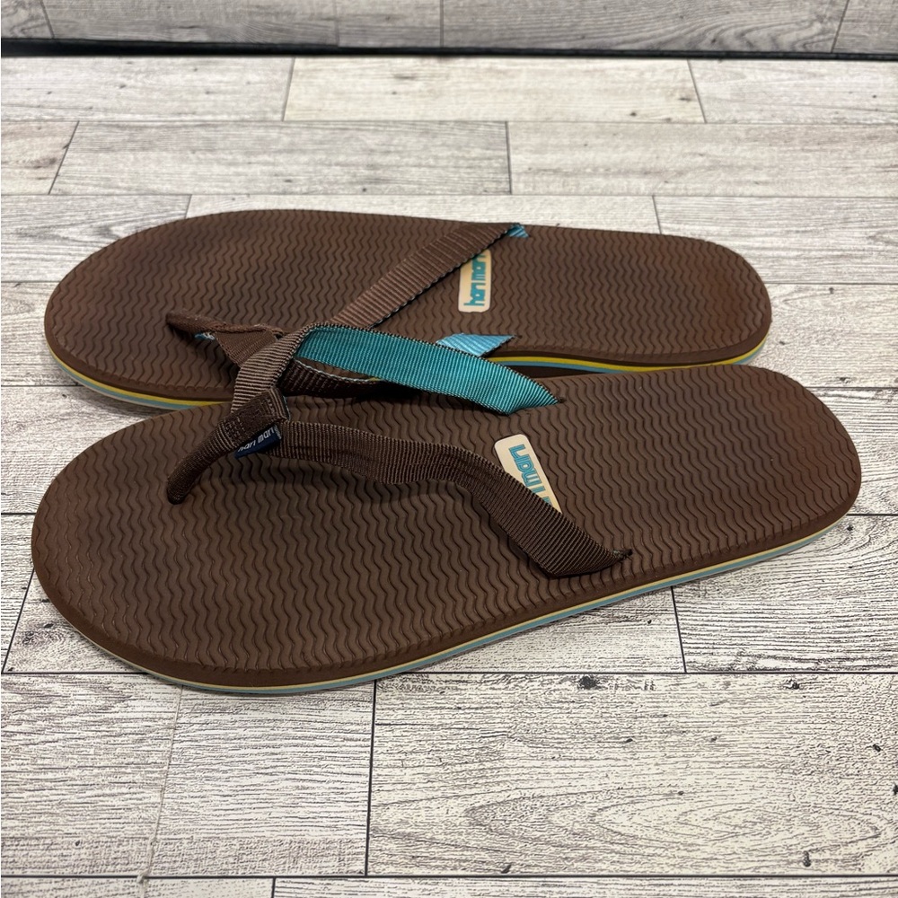 Brown and Teal Flip Flops